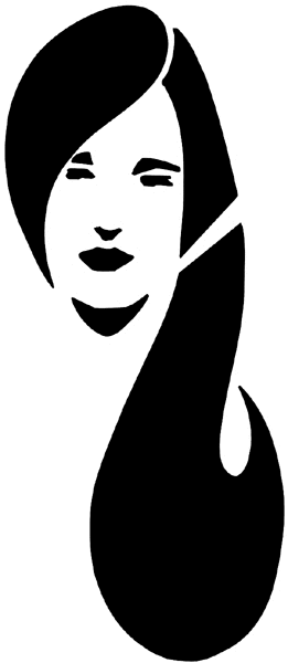 Lady with long flowing hair vinyl sticker. Customize on line.  Hairdressers 047-0058